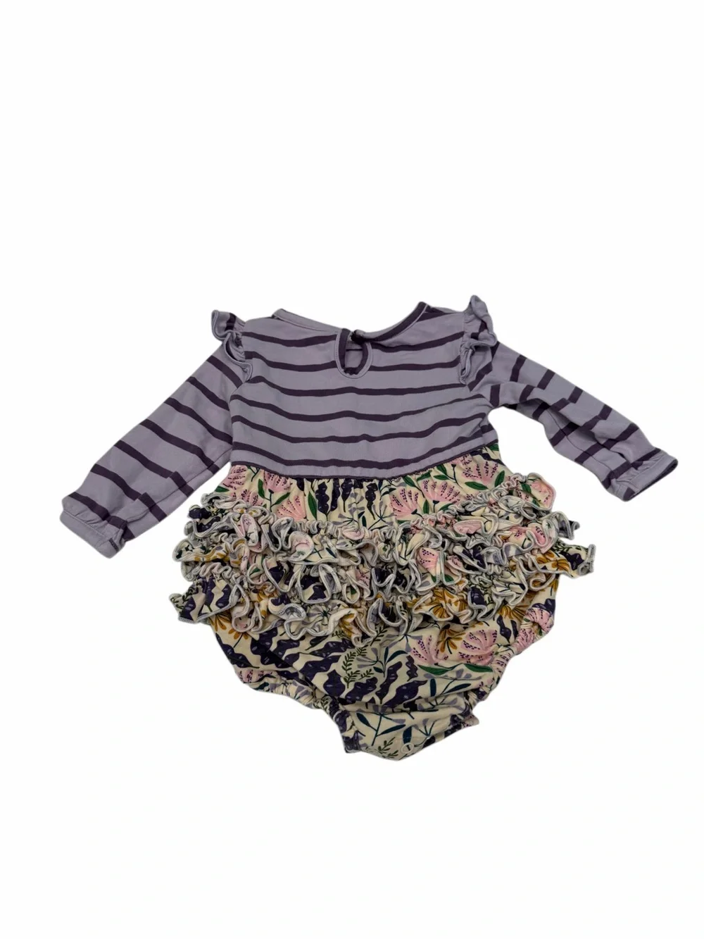 Ruffle Butts‎ baby Long-Sleeve one piece Purple Flowers girl 6-12 month